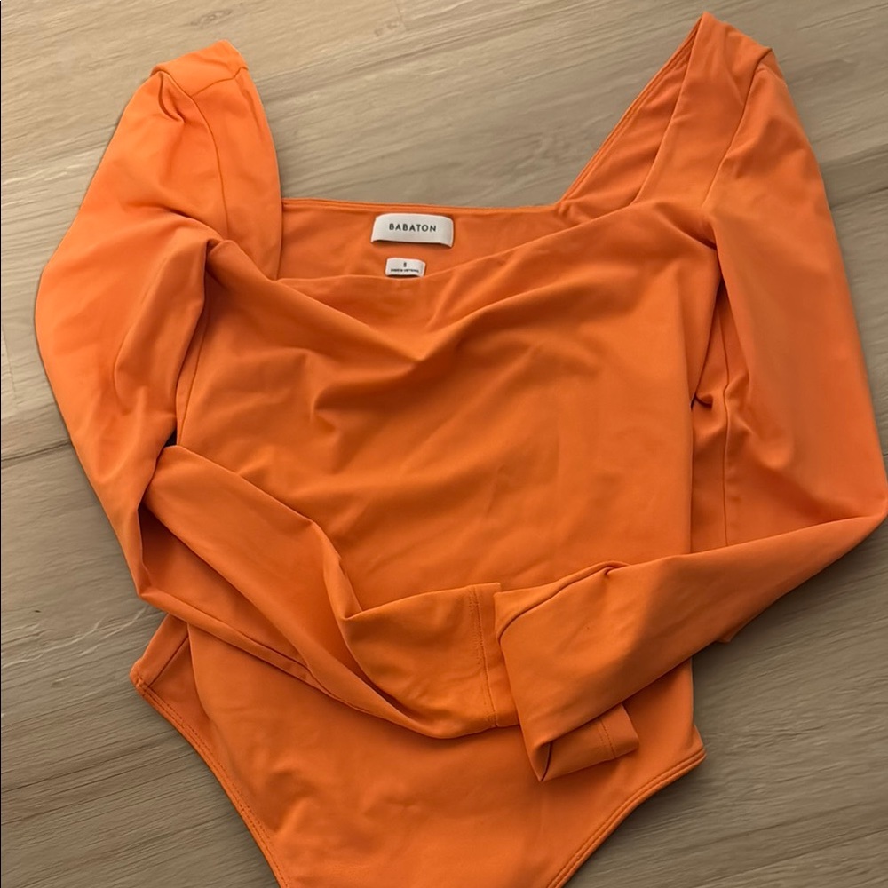 Babaton Orange Asymmetrical Fitted Bodysuit